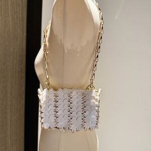 Paco Rabanne White Handbag with Gold Nameplate